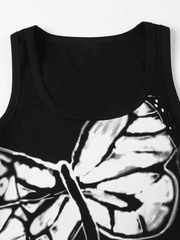 Geripptes kurzes Tanktop mit Libellen-Print