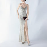 Dress Encryption Sequin Craft Beaded Sling High Fork Evening Dress