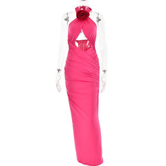 Kleid mit Blumenmuster, gestickt, rückenfrei, Neckholder, Hüftgurt