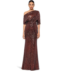 Paillettenkleid mit schräger Schulterpartie