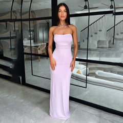 Dress Tube Top Backless Lace up Pleated Dress Slim Fit Dress