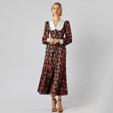 Early Dignified Sense of Design Printed Maxi Dress Doll Collar Waist Slimming Long Sleeve Dress