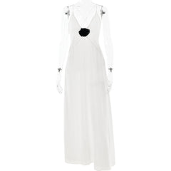 Elegant V neck Stitched Backless Chiffon Strap Maxi Dress