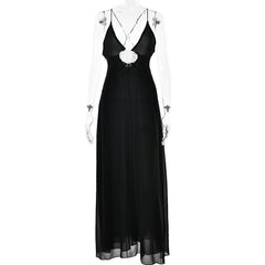 Elegant V neck Stitched Backless Chiffon Strap Maxi Dress