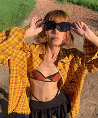 Besticktes Karohemd mit Quasten