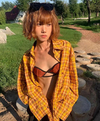 Besticktes Karohemd mit Quasten