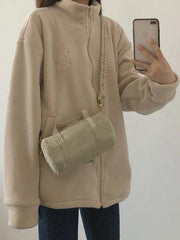 Fleecejacke mit Reißverschluss und Stickerei