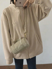 Fleecejacke mit Reißverschluss und Stickerei