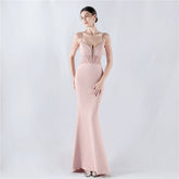 Evening Dress Waist Tight Boning Corset Beaded Rhinestone Cocktail Performance Host Evening Dress