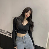 Extra lange Ärmel, geknöpftes Crop-Top