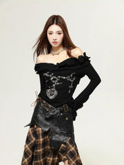 Fairy Grunge Top mit ausgeschnittenen Schultern