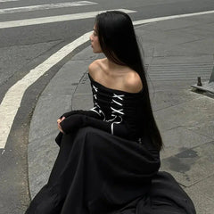 Fairy Grunge – Schulterfreies Oberteil mit Schnürung