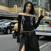 Fairy Grunge – Schulterfreies Oberteil mit Schnürung