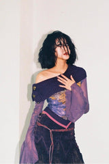 Fairy Grunge Schulterfreies Netzoberteil