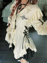 Fairy Grunge Rüschen-Top mit Schnürung