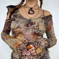 Fairycore geblümtes Netzoberteil