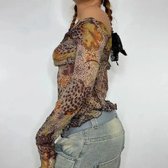 Fairycore geblümtes Netzoberteil