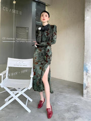 Fairycore – Geblümtes Qipao-Minikleid mit Schlitz