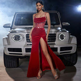 Fall Elegant Dress Rhinestone Velvet Embellished Collar Sling Cocktail Party Dress