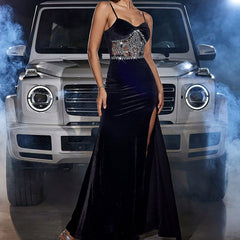 Fall Elegant Dress Sequin Embroider Velvet Party Cocktail Maxi Dress Evening Dress