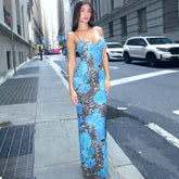 Fall Maxi Dress Street Elegant Slim Print Design Sling