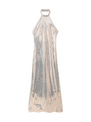 Fall Sequ Hanging Collar Flared Sleeveless Slim Maxi Dress