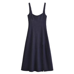 Fall Simple Thin Denim Midi Dress