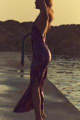 Fall Simple Thin Slim Fit Halter Sequ Dress