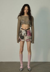 Kurzer Shrug-Pullover mit Fischnetzmuster