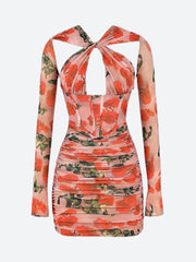 Geblümtes, gerüschtes Korsett-Minikleid