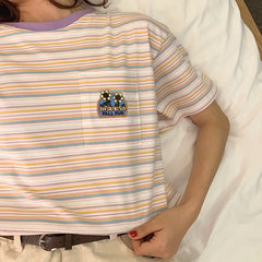 T-Shirt mit Blumenstreifen