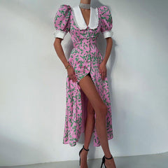 French Design Dress Short Sleeve Doll Collar GracefulMaxi Dress