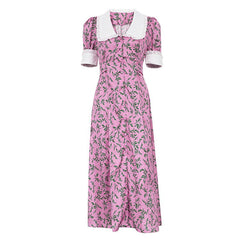 French Design Dress Short Sleeve Doll Collar GracefulMaxi Dress