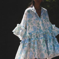 French Dress Small Collared Ruffled Printed Pettidress