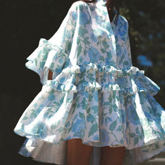 French Dress Small Collared Ruffled Printed Pettidress