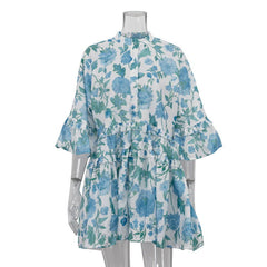 French Dress Small Collared Ruffled Printed Pettidress