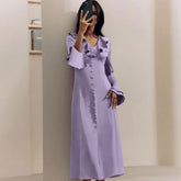 French Imitation Acetate Satin V neck Flared Sleeves High Waist Ruffles Dress Autumn