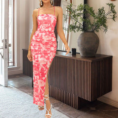 Vestido de playa francés elegante con estampado de alta costura