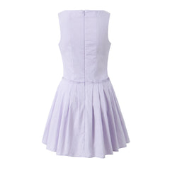 French Sleeveless Breasted Dress Sweet Spicy Slim Solid Color A line Pleated Dress