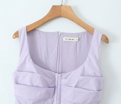 French Sleeveless Breasted Dress Sweet Spicy Slim Solid Color A line Pleated Dress