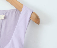 French Sleeveless Breasted Dress Sweet Spicy Slim Solid Color A line Pleated Dress