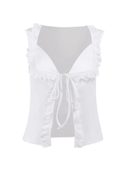 Weißes Tanktop mit Rüschenbesatz und Schnürung