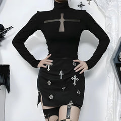 Gothic-Oberteil mit Kreuzausschnitt