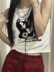 Kurzes Ripp-Tanktop mit Gothic-Punk-Print