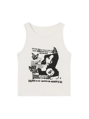 Kurzes Ripp-Tanktop mit Gothic-Punk-Print