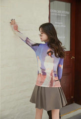 Grafisches Mesh-Top für Damen mit Print