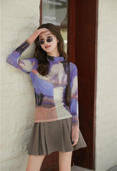 Grafisches Mesh-Top für Damen mit Print