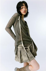 Grunge Asymmetrisches Langarm-Spitzentop