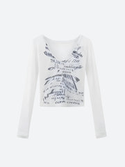 Grunge Blur Letter One-Shoulder Top