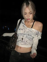 Grunge Blur Letter One-Shoulder Top